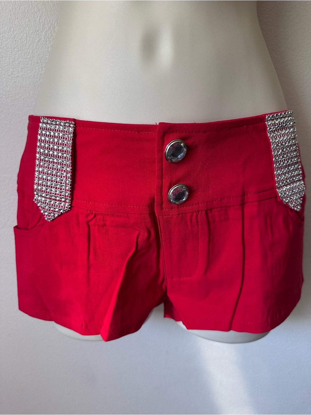 Embellished Red Women's Low-Rise Shorts